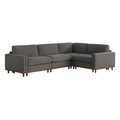 Liam 4-Piece Overstuffed Sectional Sofa in dark gray fabric with wooden legs - CHITA Living