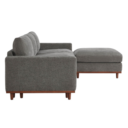 Liam 4-Piece Overstuffed Sectional Sofa in soft gray with wooden legs and ottoman - CHITA Living