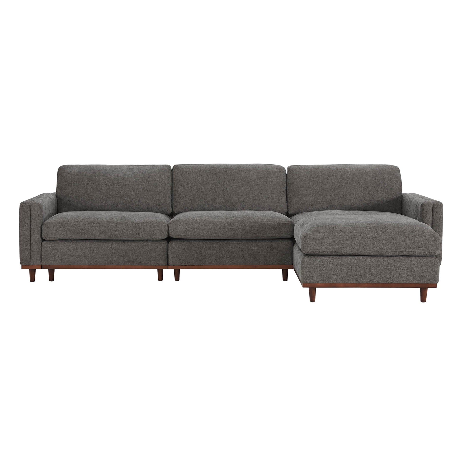 Liam 4-Piece Overstuffed Sectional Sofa in dark grey fabric with wooden legs - CHITA Living