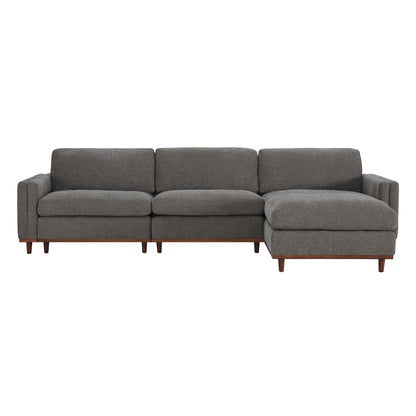 Liam 4-Piece Overstuffed Sectional Sofa in dark grey fabric with wooden legs - CHITA Living