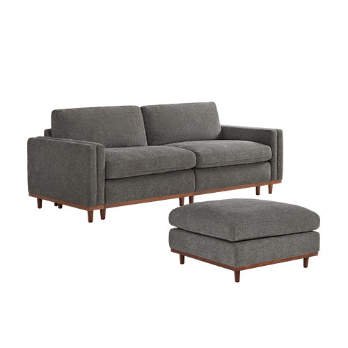 Liam 3-Piece Overstuffed Modular Sofa and ottoman in dark gray fabric with wood base - CHITA Living