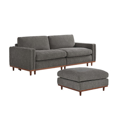 Liam 3-Piece Overstuffed Modular Sofa and ottoman in dark gray fabric with wood base - CHITA Living