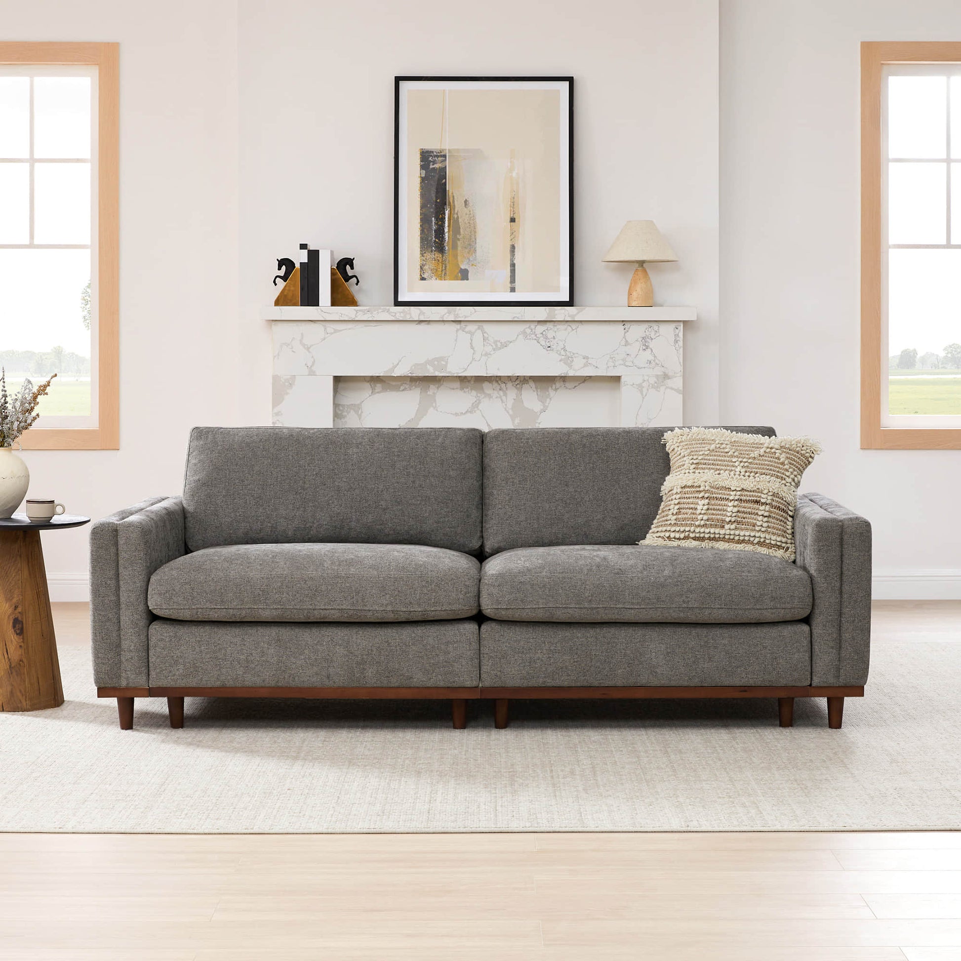 Gray 2-piece modular sectional sofa with wooden legs in a modern living room - CHITA Living