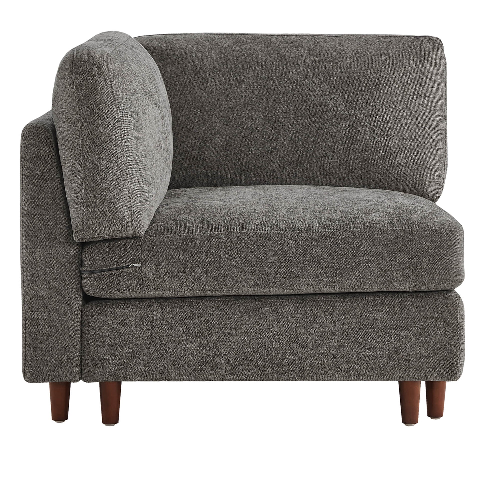 Liam Overstuffed Feather Modular Corner Seat in soft gray fabric with wooden legs - CHITA Living