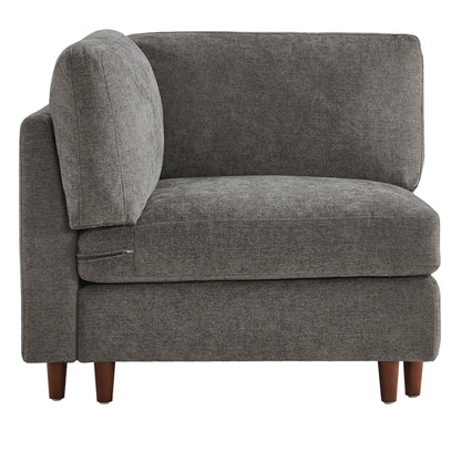 Liam Overstuffed Feather Modular Corner Seat in soft gray fabric with wooden legs - CHITA Living
