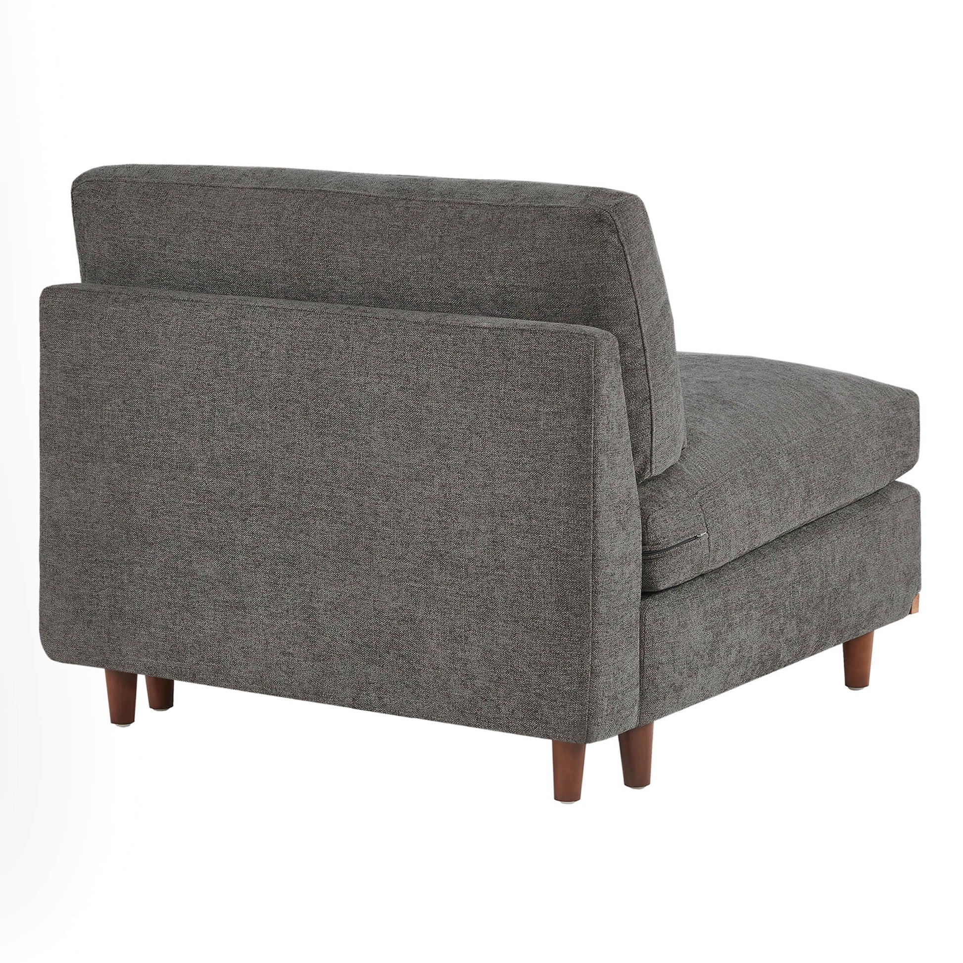 Rear view of Liam 5-Piece Overstuffed Sectional in gray fabric with wooden legs - CHITA Living
