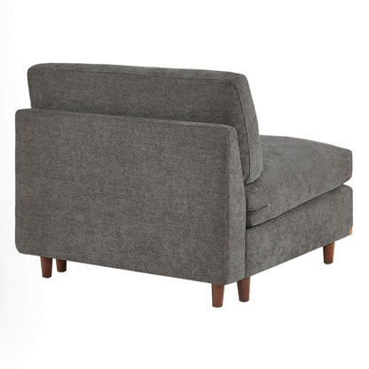Rear view of Liam 5-Piece Overstuffed Sectional in gray fabric with wooden legs - CHITA Living