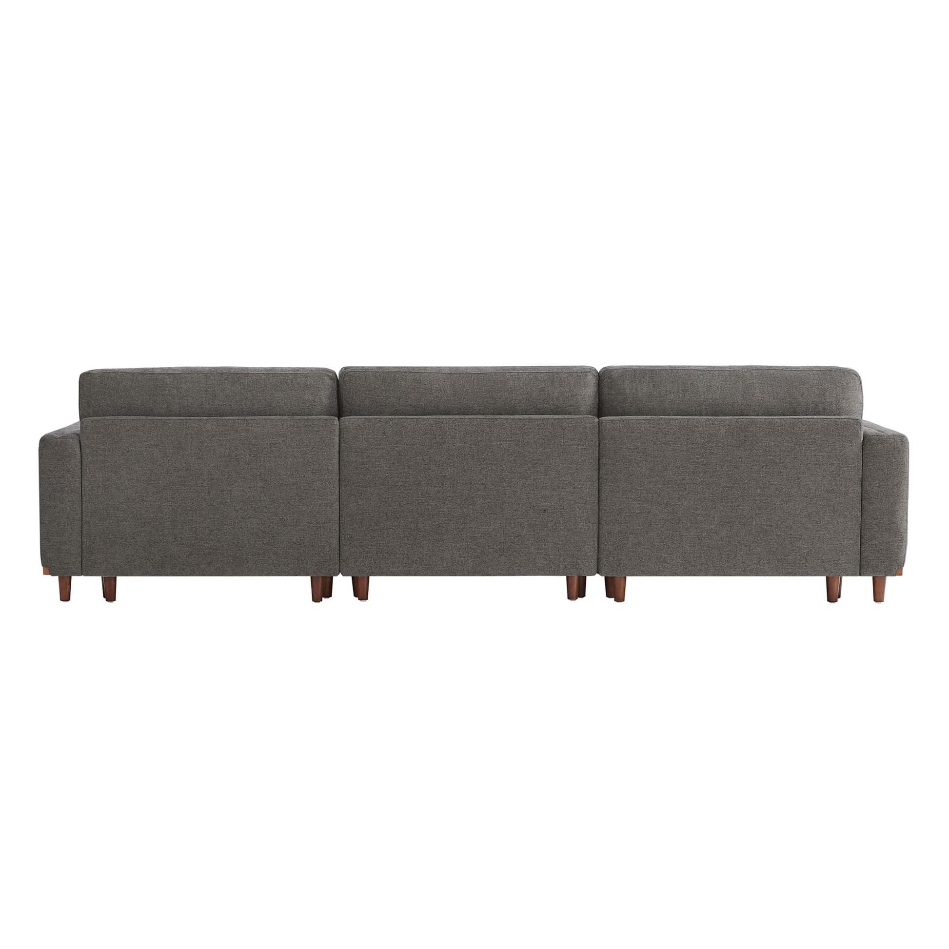 Back view of Liam 3-Piece Overstuffed Modular Sofa with dark gray fabric and wooden legs - CHITA Living