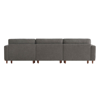 Back view of Liam 3-Piece Overstuffed Modular Sofa with dark gray fabric and wooden legs - CHITA Living