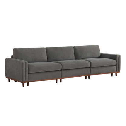 Liam 3-Piece Overstuffed Modular Sofa in dark gray fabric with a wooden base - CHITA Living