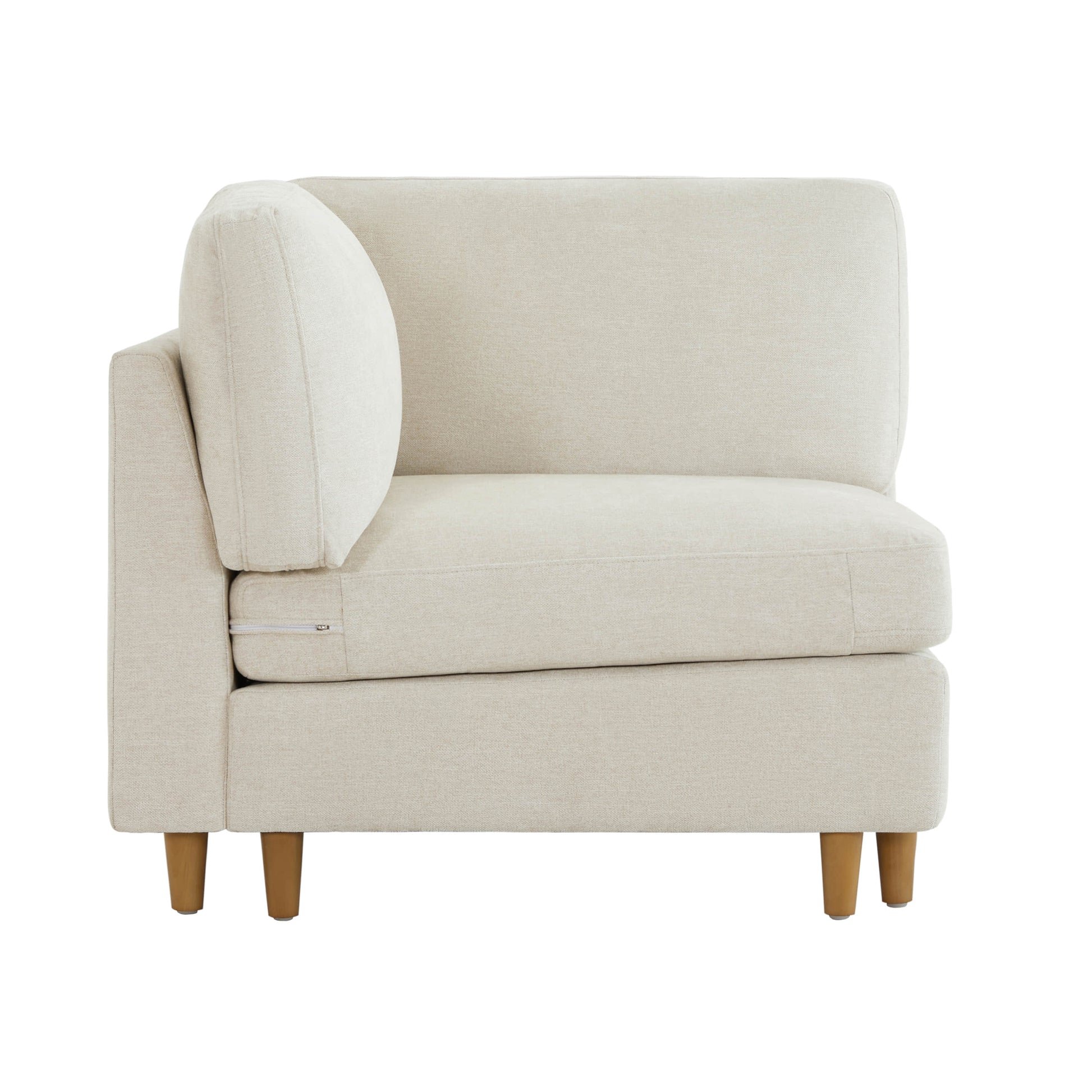 Corner piece of Liam 5-Piece Overstuffed Sectional in light fabric with wooden legs - CHITA Living