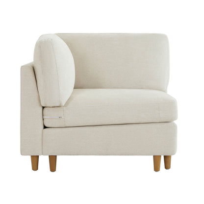 Corner piece of Liam 5-Piece Overstuffed Sectional in light fabric with wooden legs - CHITA Living