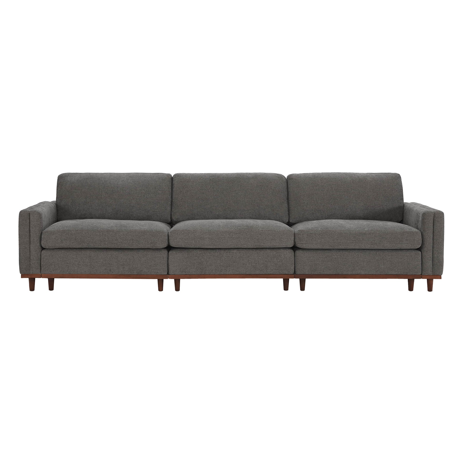 Liam 3-Piece Overstuffed Modular Sofa in gray fabric with wooden base - CHITA Living