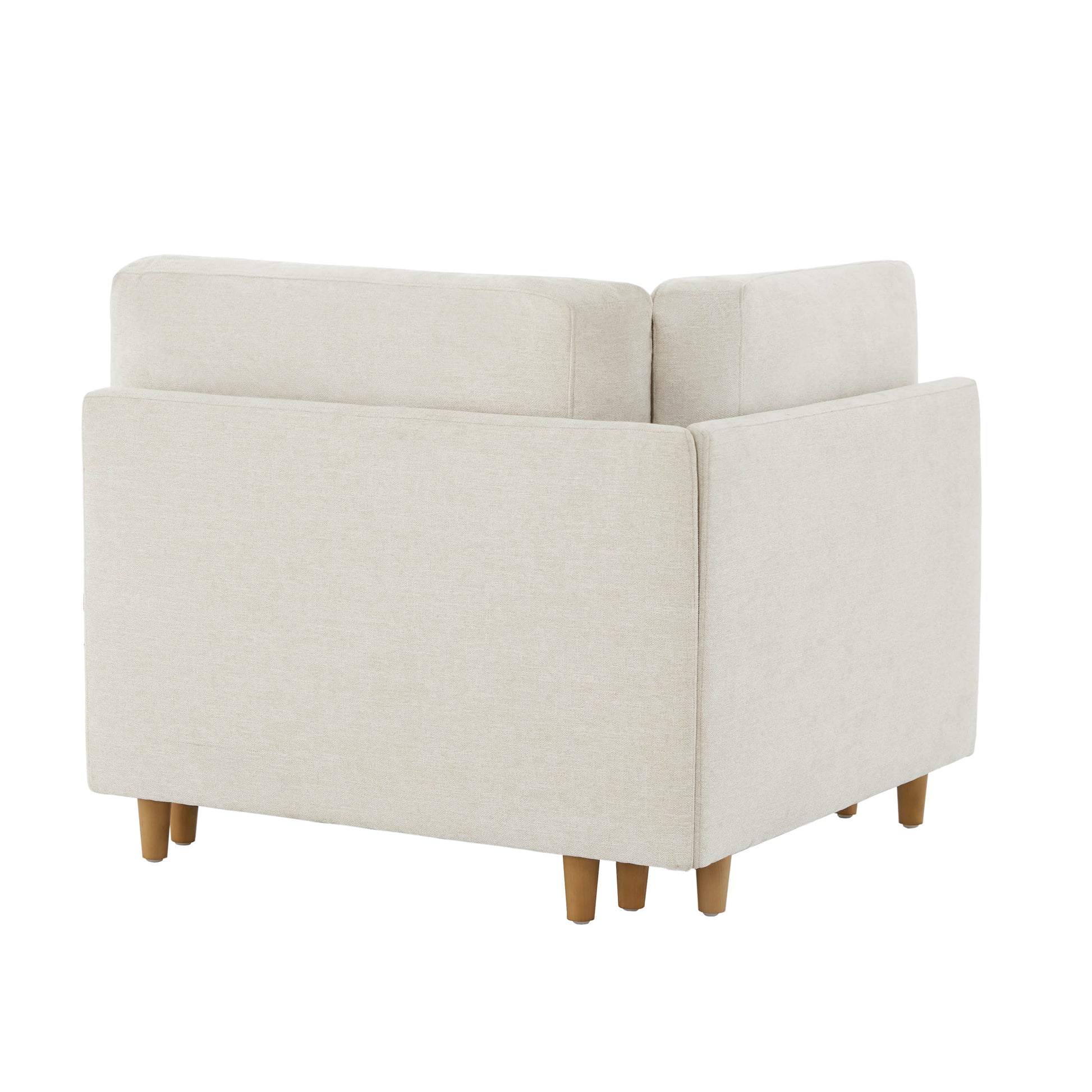 Liam Overstuffed Feather Modular Corner Seat in light beige with wooden legs from the back - CHITA Living