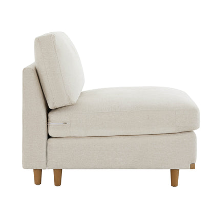 Liam 5-Piece Overstuffed Sectional corner piece in light fabric and wooden base - CHITA Living