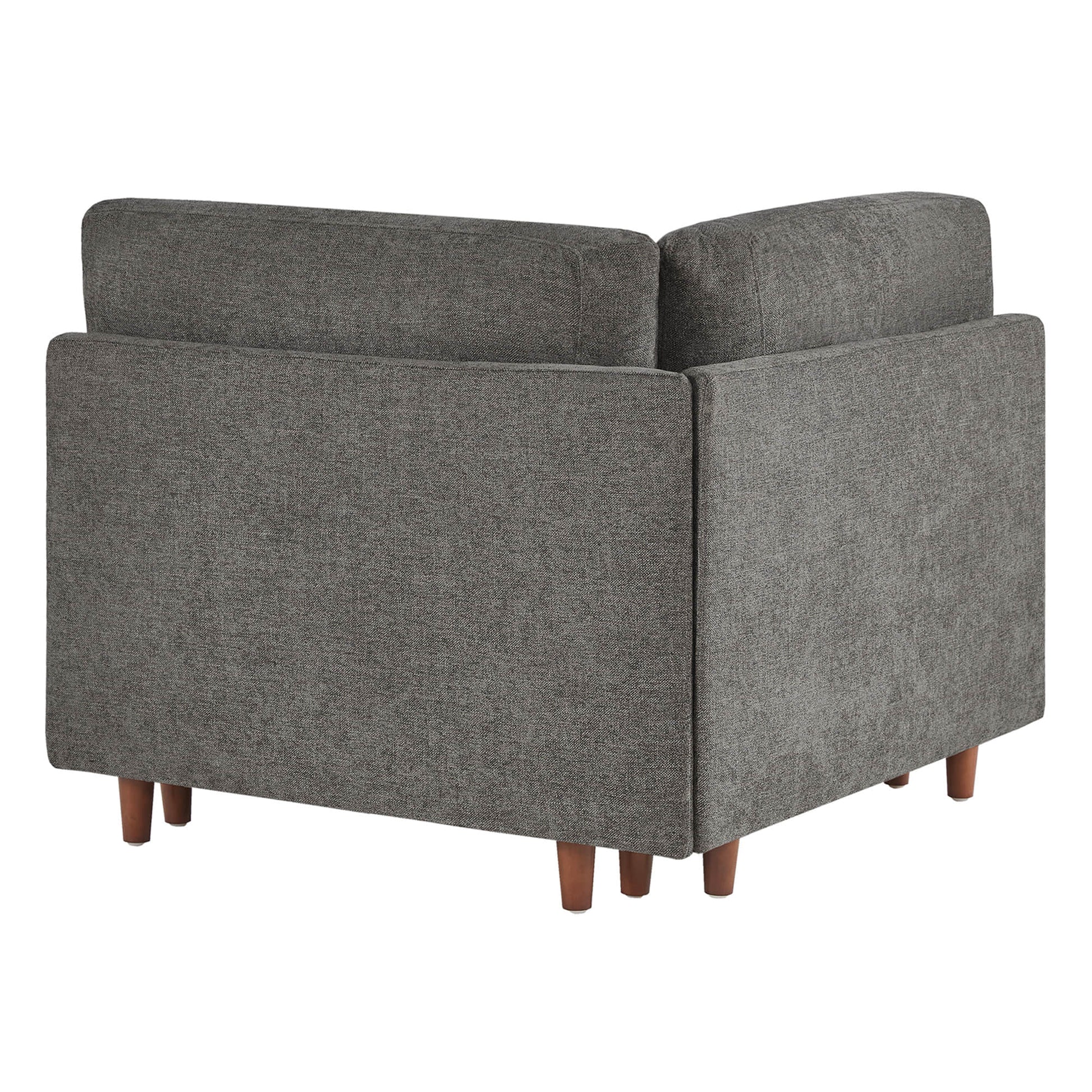 Rear view of Liam 5-Piece Overstuffed Sectional in gray fabric with wooden legs - CHITA Living