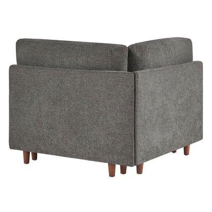 Rear view of Liam 5-Piece Overstuffed Sectional in gray fabric with wooden legs - CHITA Living