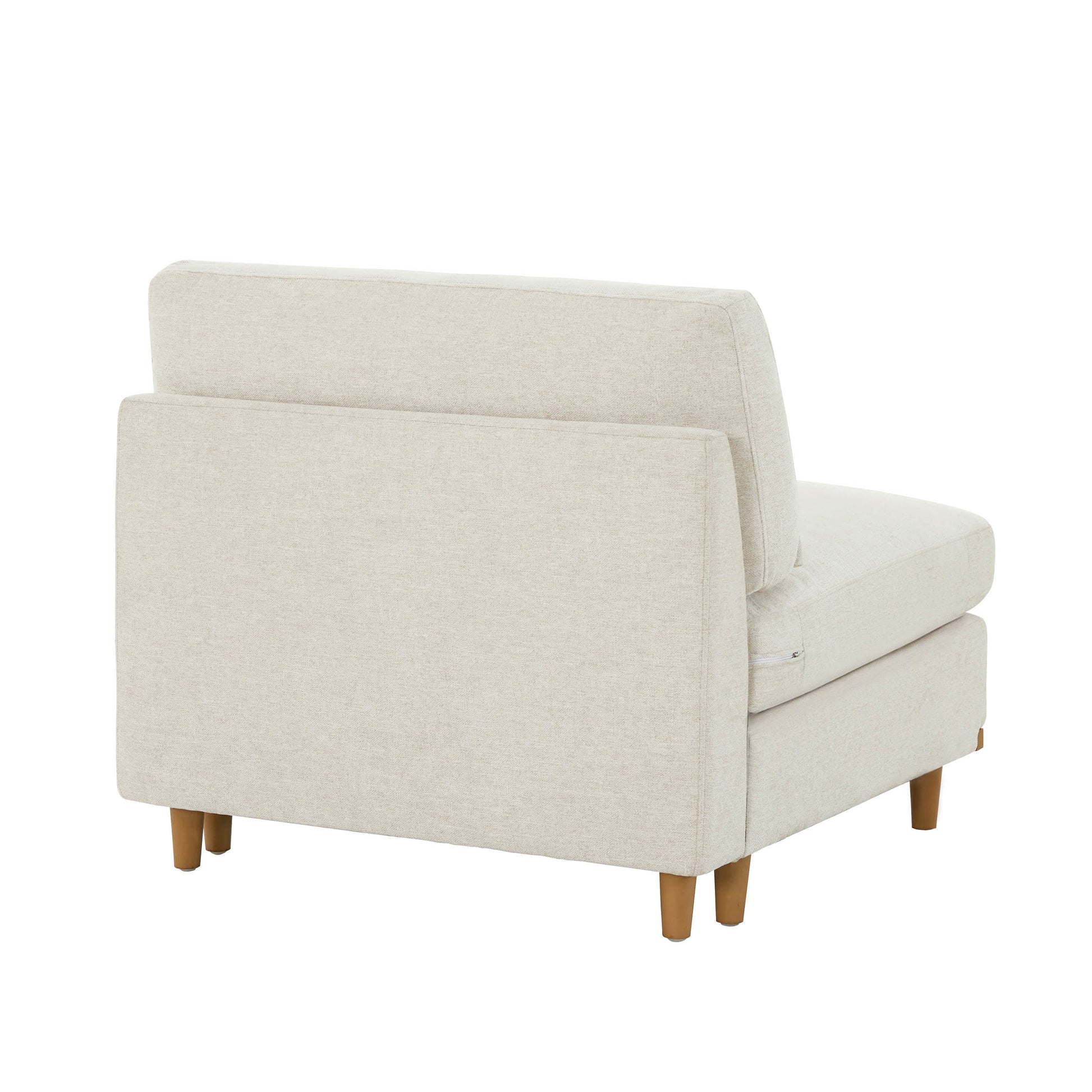 Rear view of Liam modular sectional sofa in light fabric with wooden legs - CHITA Living