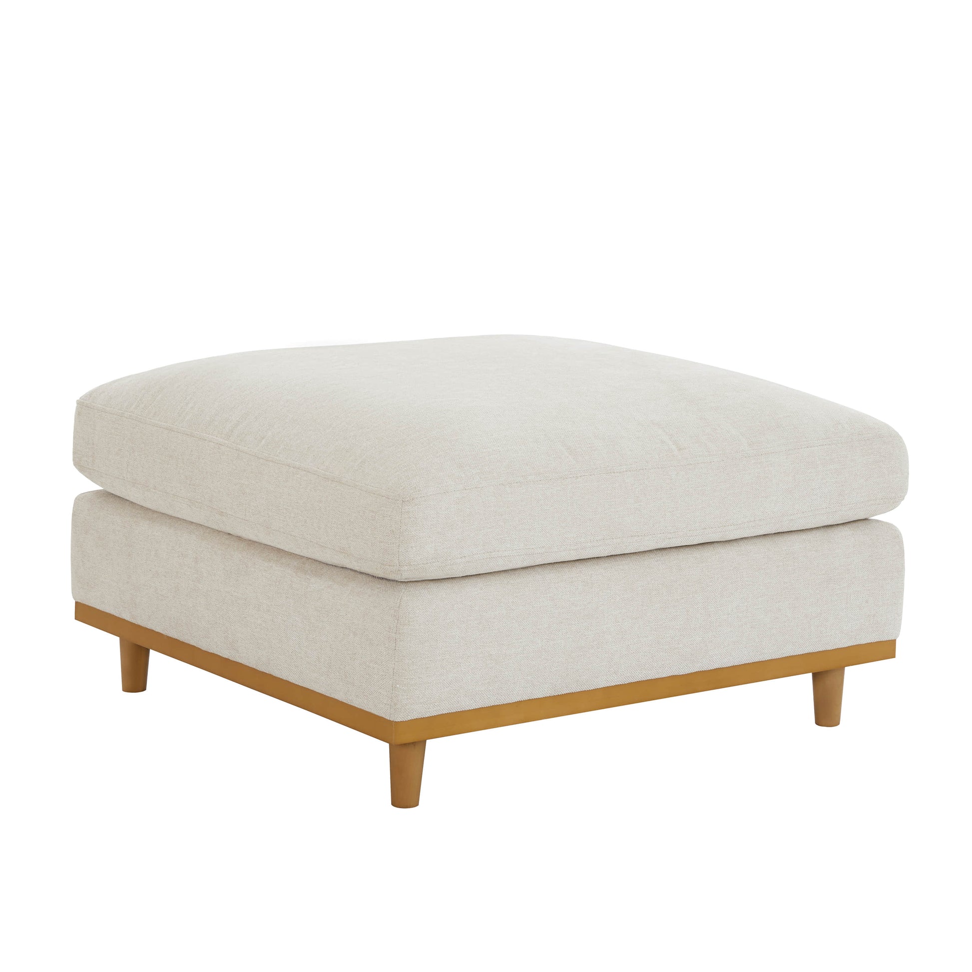 Liam modular ottoman in light beige fabric with wooden base and legs - CHITA Living