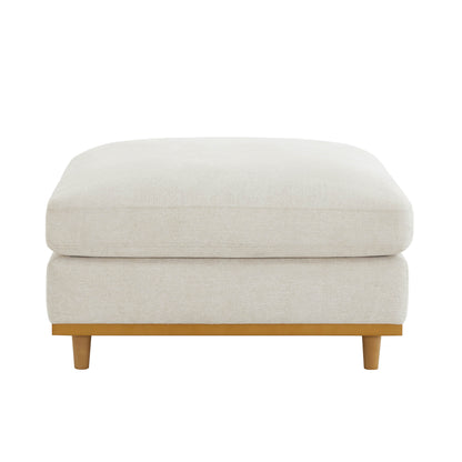 Liam ottoman in light fabric with wood base for modern living rooms - CHITA Living