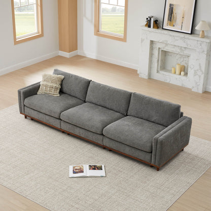 Liam 3-Piece Overstuffed Modular Sofa in dark gray fabric with wooden base in modern living room - CHITA Living