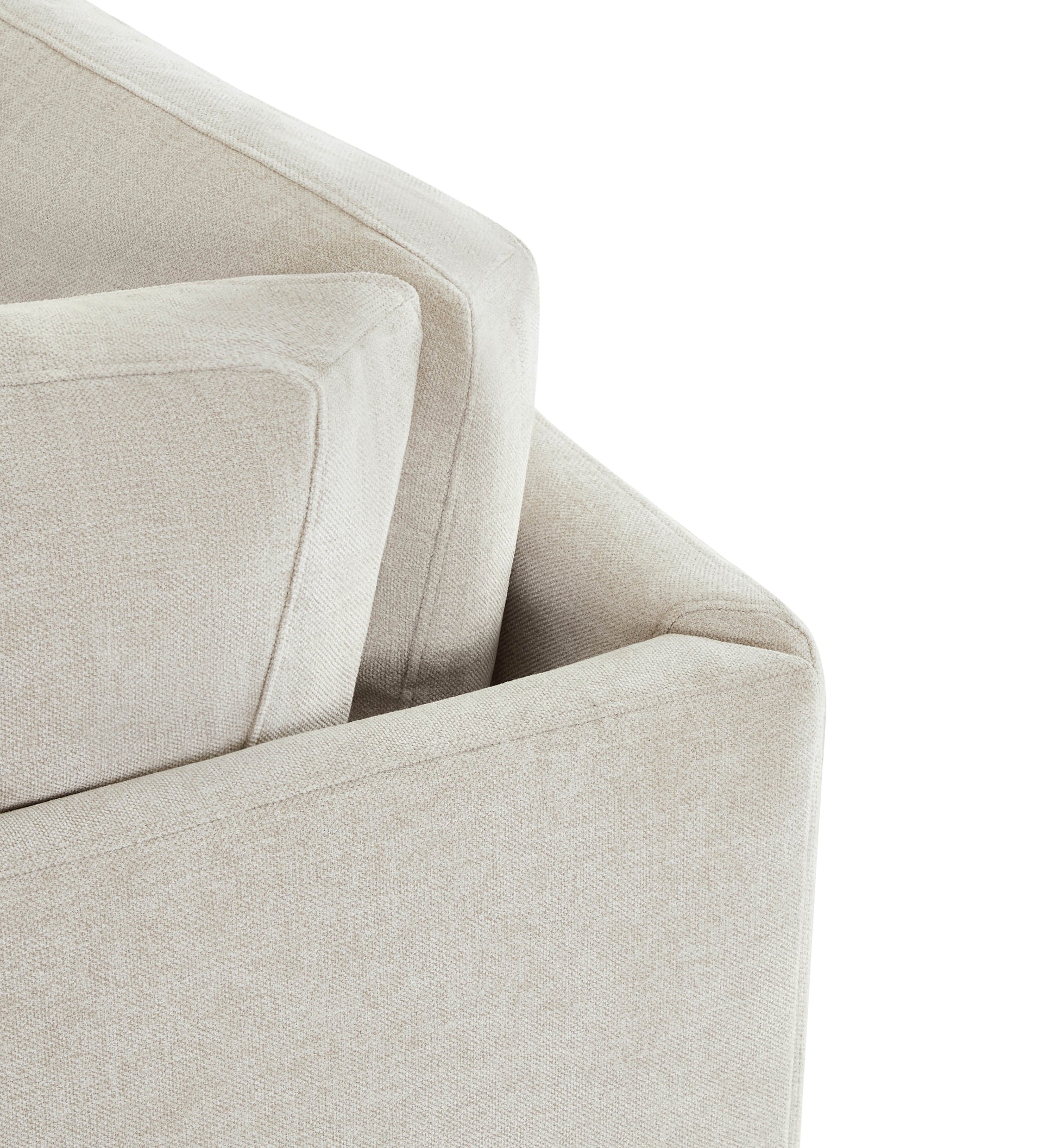 Close-up of Liam sectional sofa corner in light fabric showcasing modern design - CHITA Living