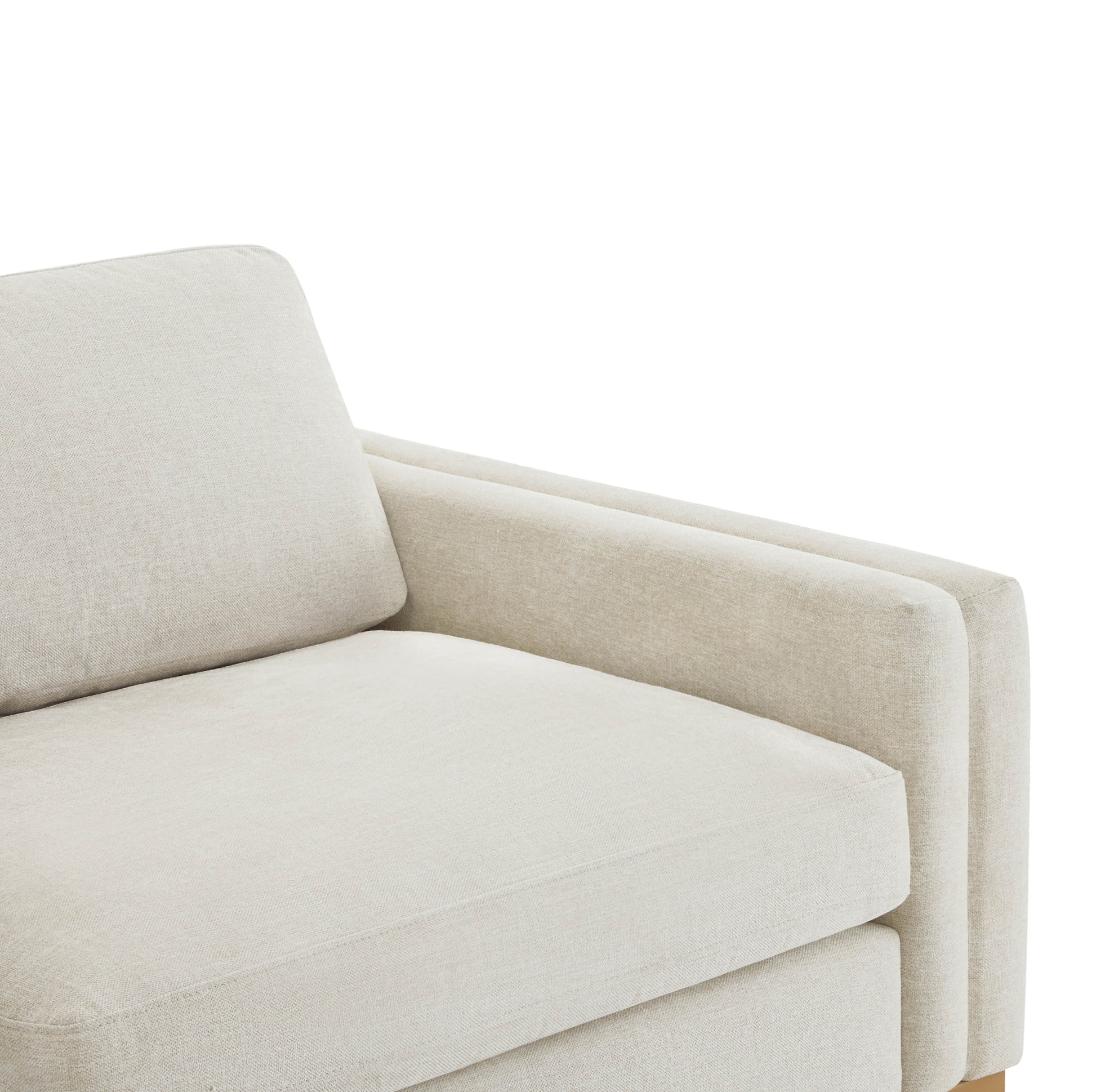 Close-up of Liam 3-Piece Overstuffed Modular Sofa with soft beige fabric and clean lines - CHITA Living