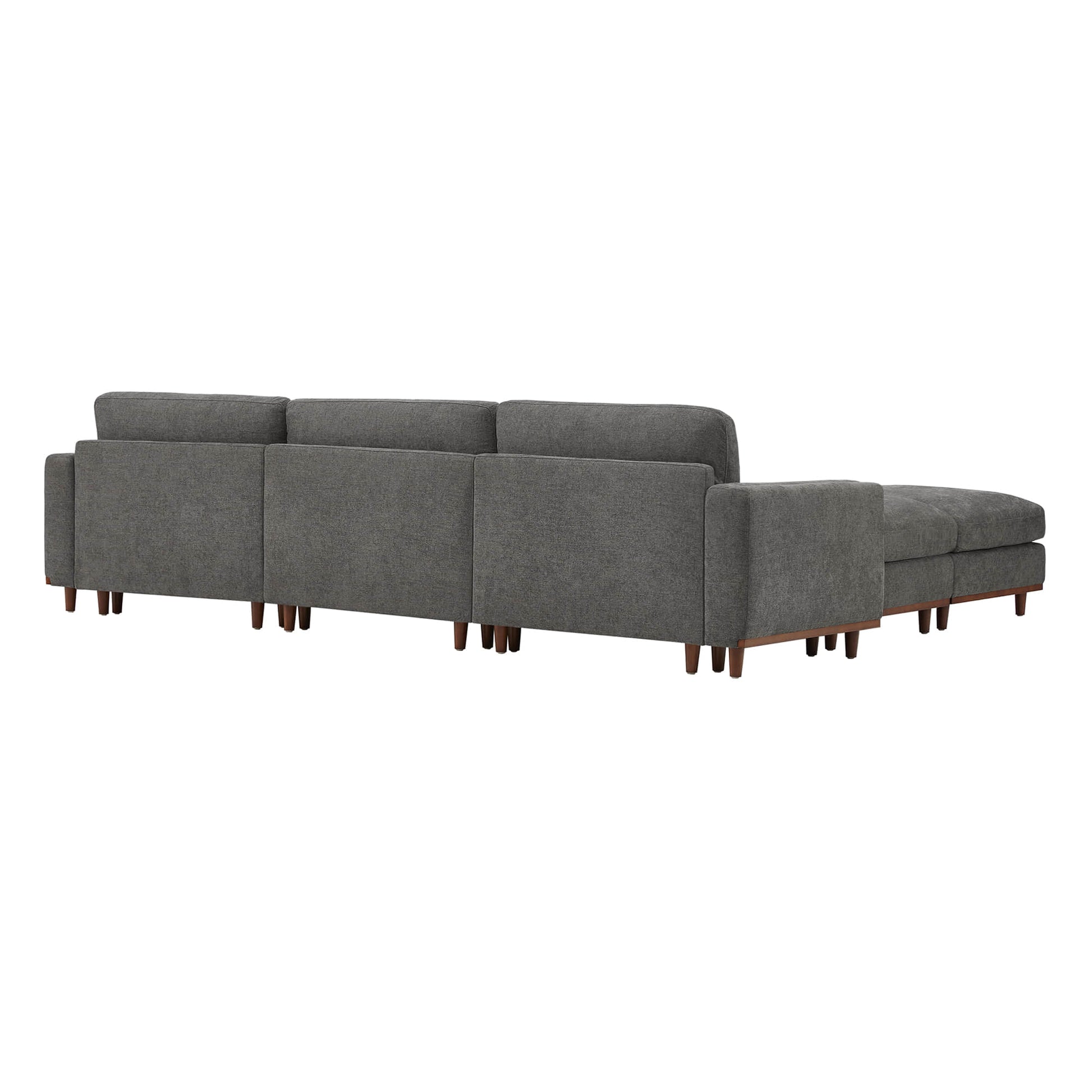 Rear view of Liam 5-Piece Overstuffed Sectional sofa in gray fabric and wooden legs - CHITA Living