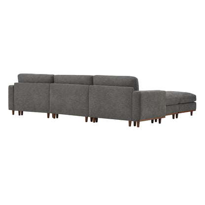 Rear view of Liam 5-Piece Overstuffed Sectional sofa in gray fabric and wooden legs - CHITA Living