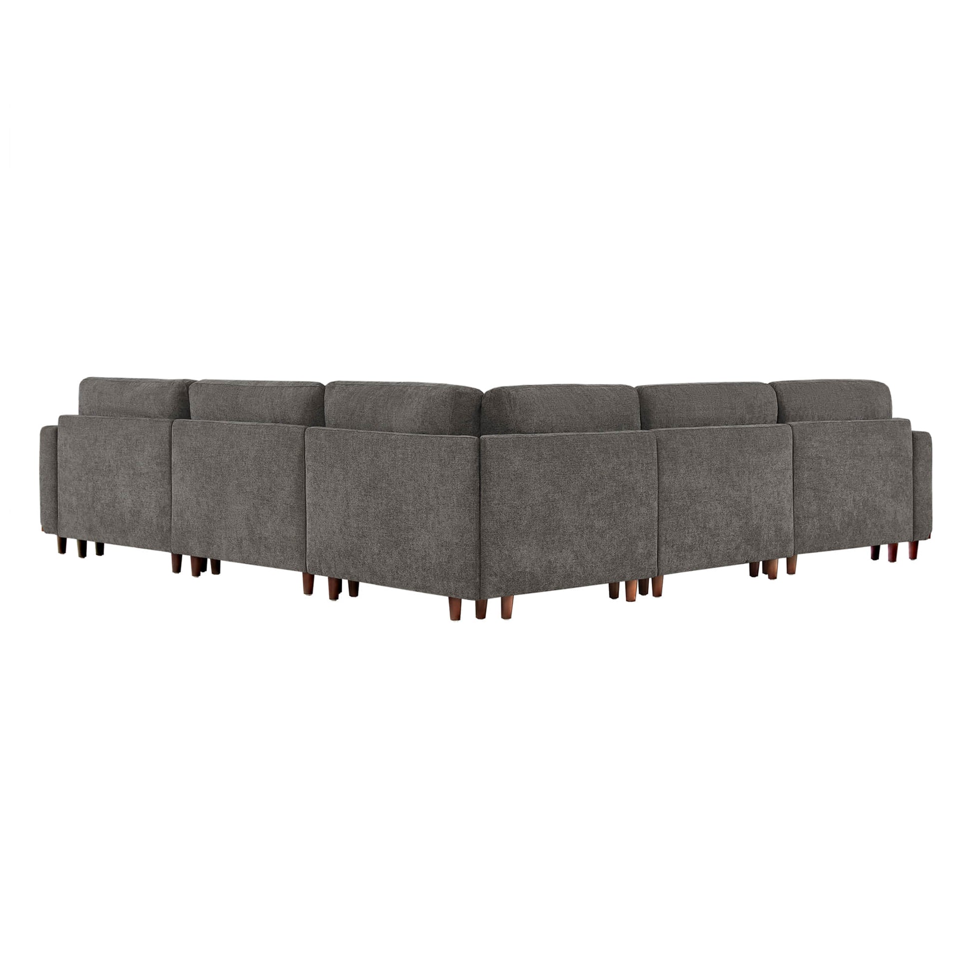 Liam 5-Piece Overstuffed Sectional in gray fabric with solid wooden legs in a modern setting - CHITA Living