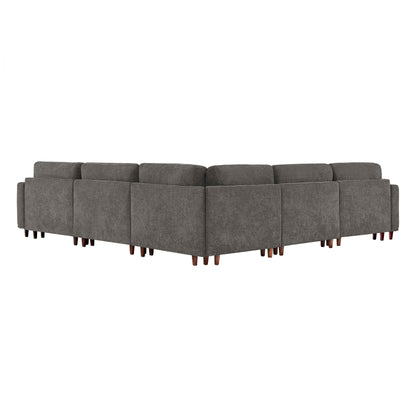 Liam 5-Piece Overstuffed Sectional in gray fabric with solid wooden legs in a modern setting - CHITA Living