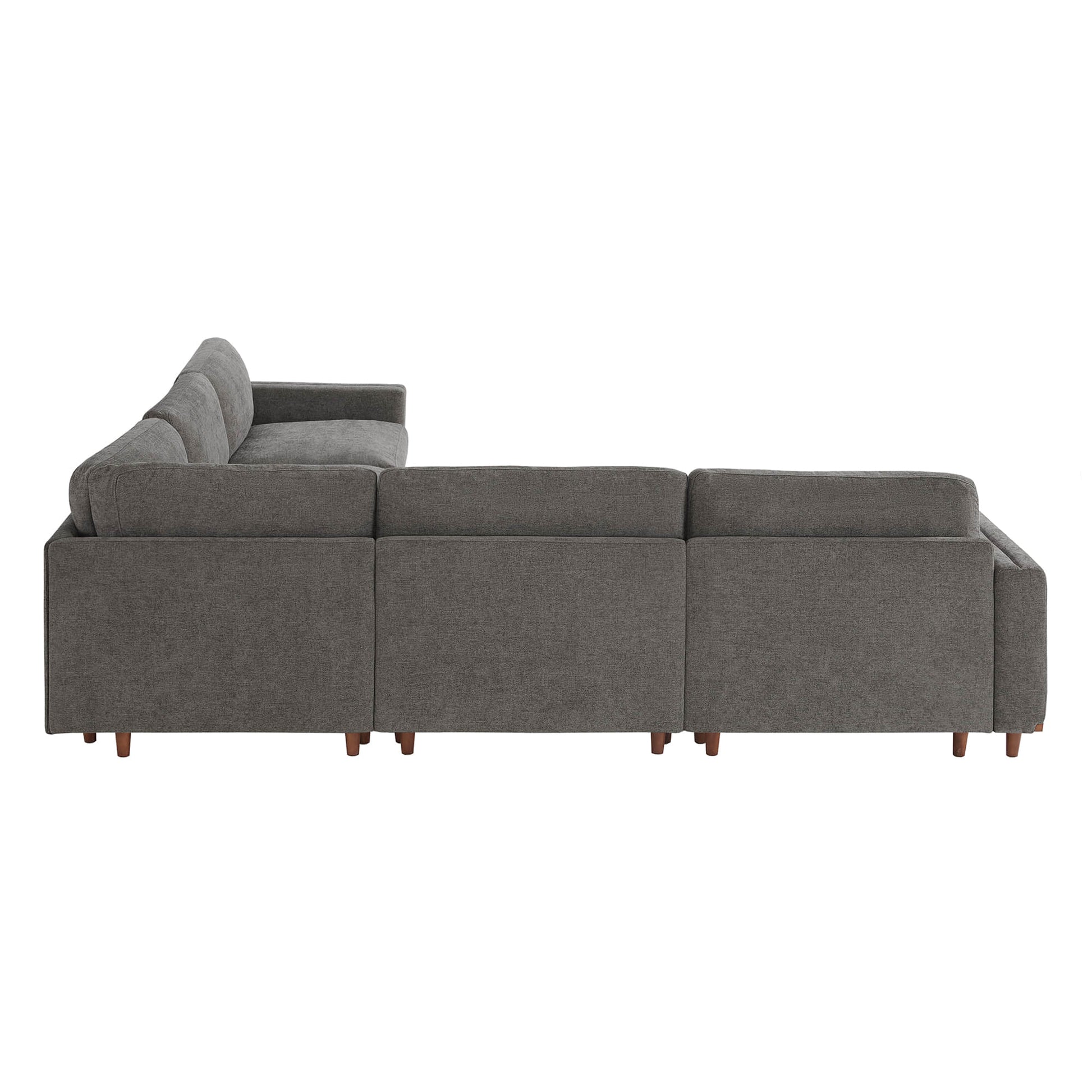 Liam 5-Piece Overstuffed Sectional in gray fabric viewed from the side in modern living room - CHITA Living