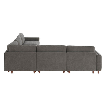 Liam 5-Piece Overstuffed Sectional in gray fabric viewed from the side in modern living room - CHITA Living
