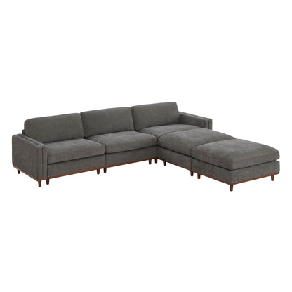 Liam 5-Piece Overstuffed Sectional sofa in gray fabric and wood base in bright living room - CHITA Living