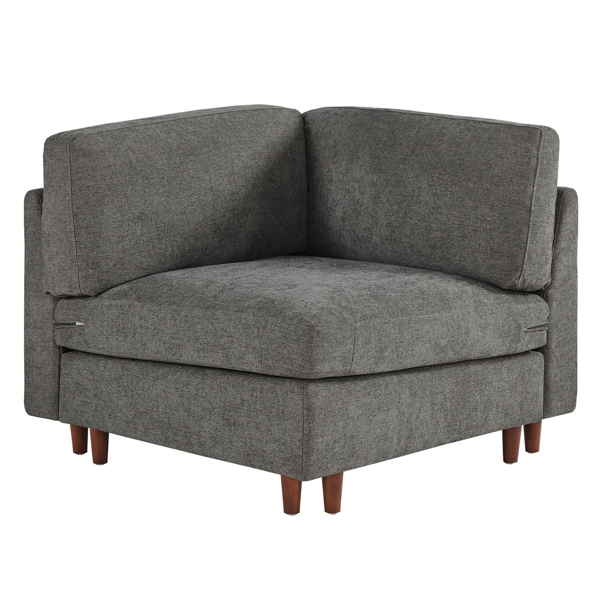 Green overstuffed modular corner seat with wooden legs for contemporary living spaces - CHITA Living