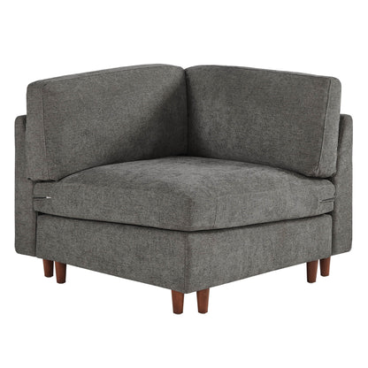 Green overstuffed modular corner seat with wooden legs for contemporary living spaces - CHITA Living