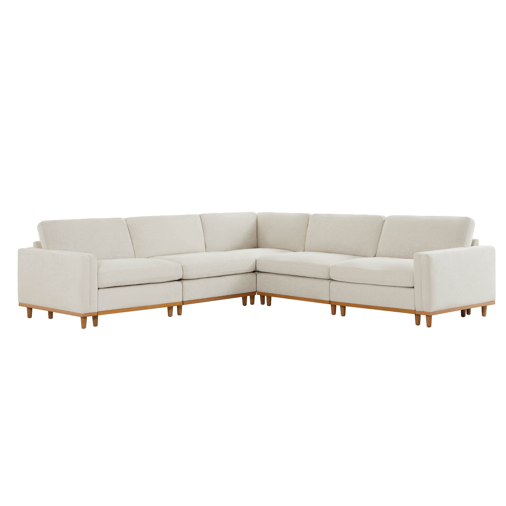 Liam 5-Piece Overstuffed Sectional in a bright living room with light upholstery and wood base - CHITA Living