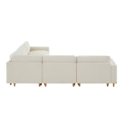 Liam 5-Piece Overstuffed Sectional in light fabric viewed from side in modern living room - CHITA Living