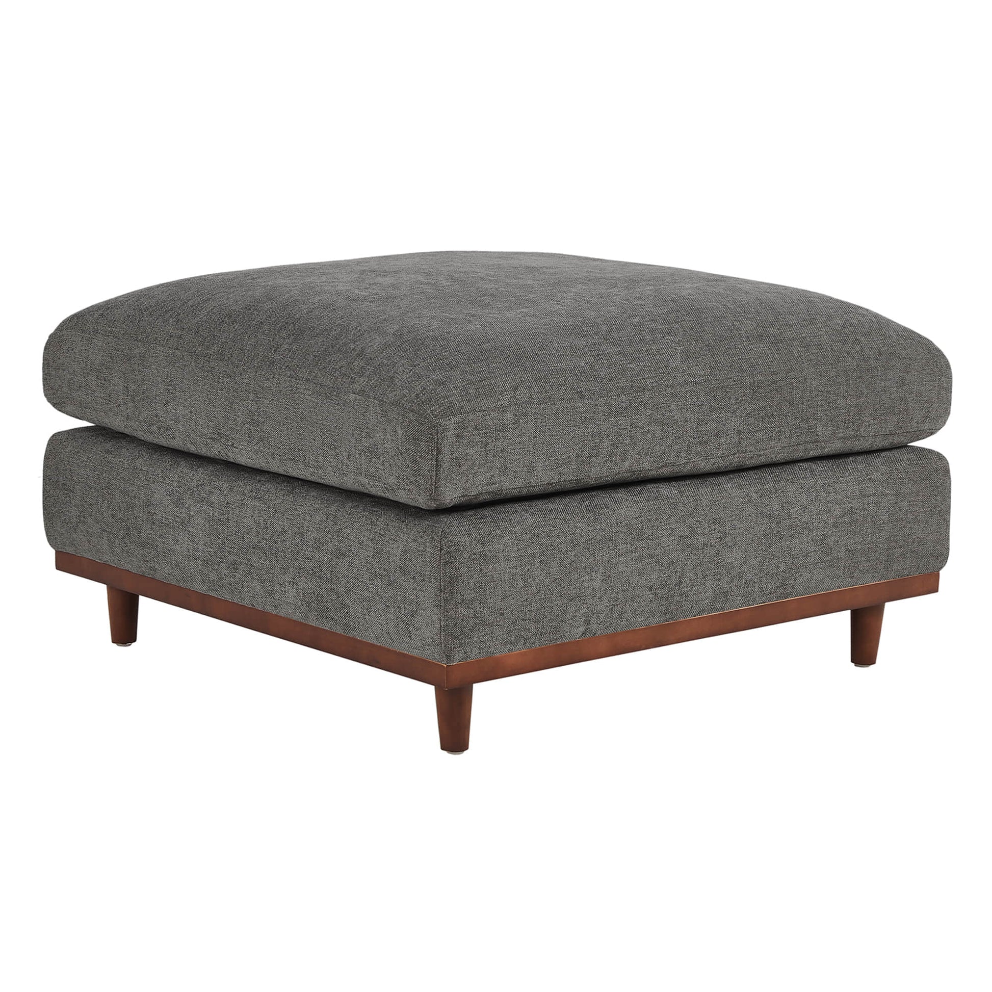 Liam ottoman in gray fabric with wooden base, suitable for modern living rooms - CHITA Living