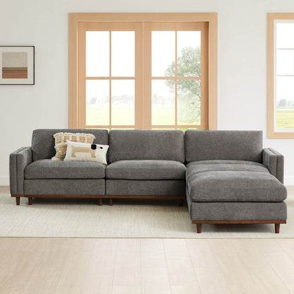 Liam 5-Piece Overstuffed Sectional in gray fabric with chaise in modern living room - CHITA Living