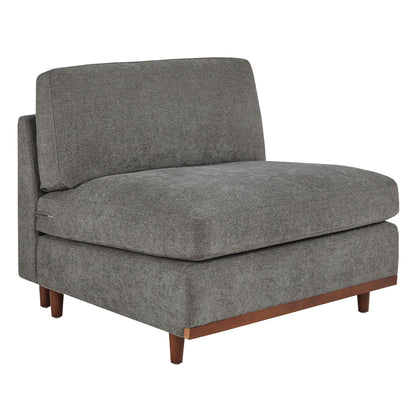 Gray overstuffed modular armless chair with plush cushions and wooden legs - CHITA Living