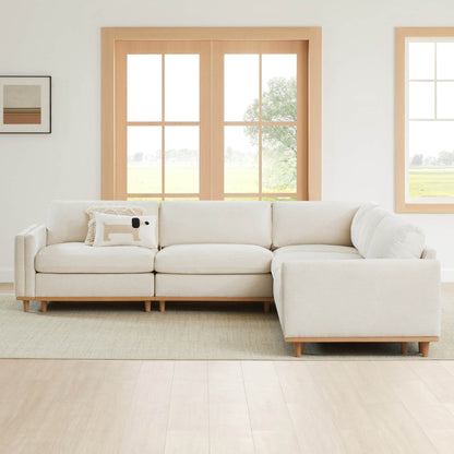 Bright living room with Liam 5-Piece Overstuffed Sectional in light fabric and wooden legs - CHITA Living
