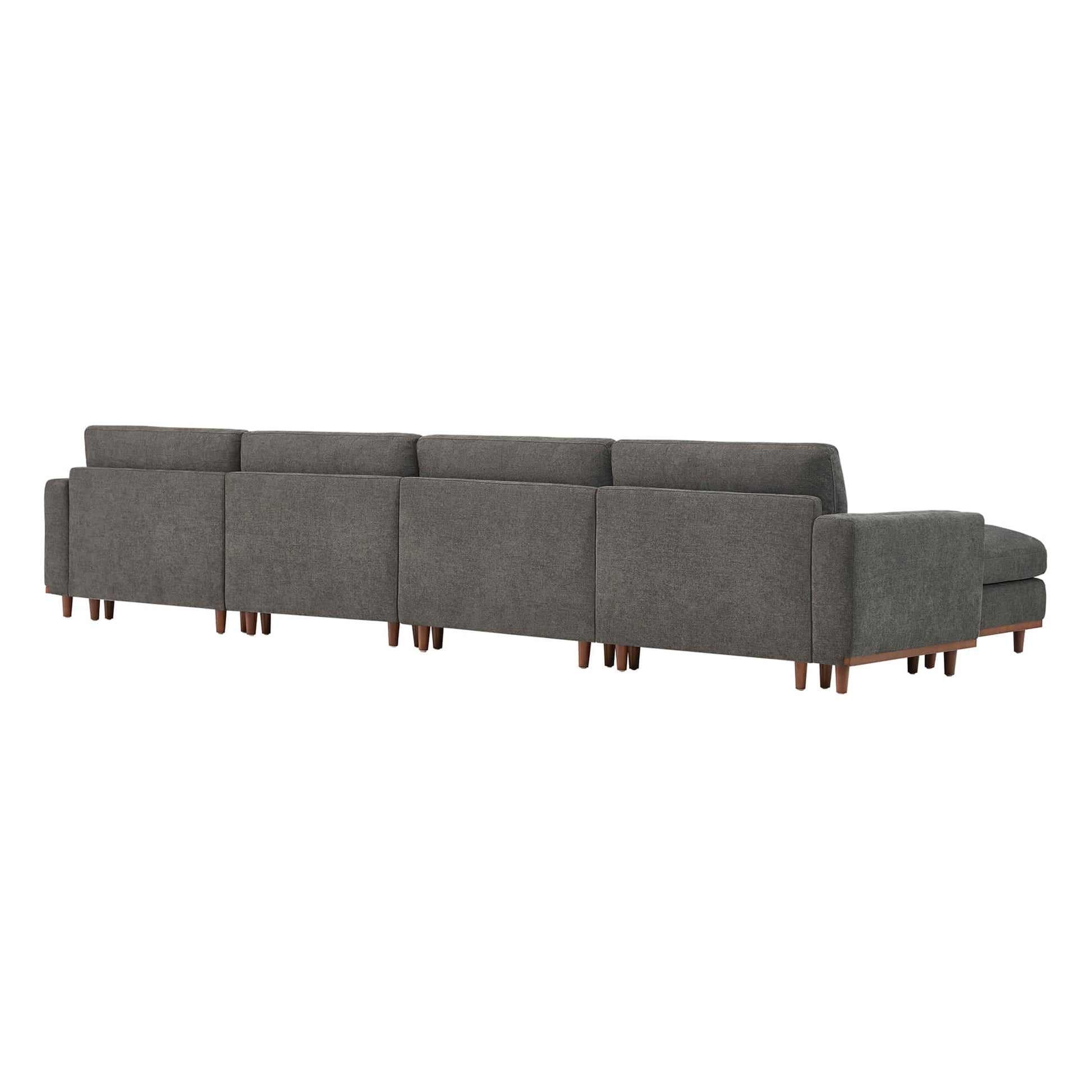 Back view of Liam 6-Piece Overstuffed Sectional in gray fabric with wooden legs - CHITA Living