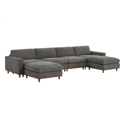 Liam 6-Piece Overstuffed Modular Sectional in gray fabric with wooden legs - CHITA Living