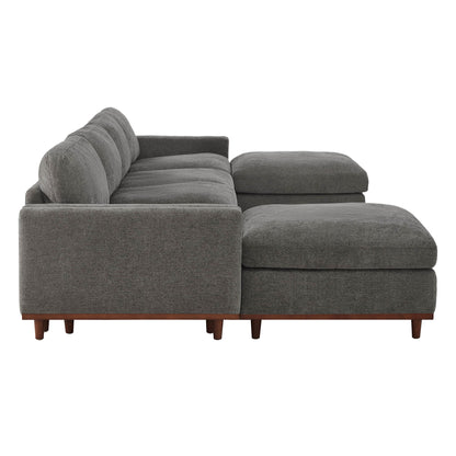 Liam 6-Piece Overstuffed Modular Sectional in gray fabric with wooden legs - CHITA Living