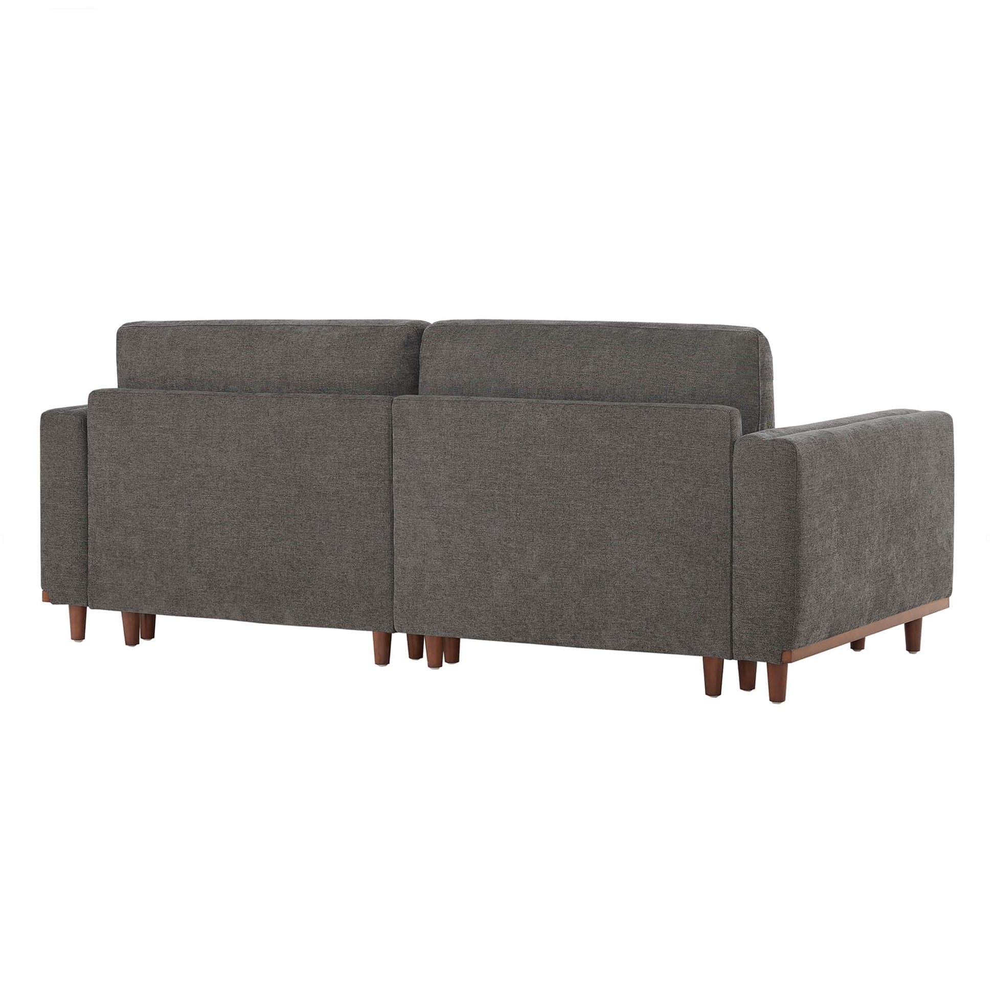 Back view of slate gray modular sofa with wooden legs in modern living room - CHITA Living
