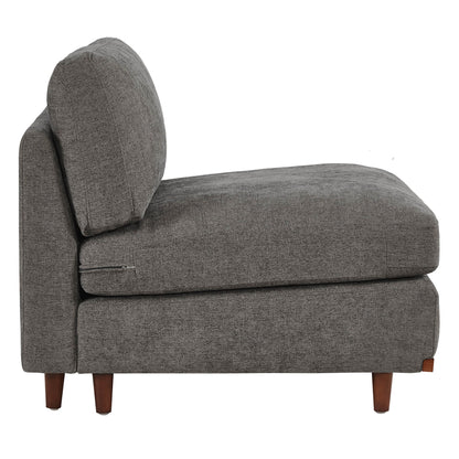 Liam modular sectional chair in dark gray fabric with wooden base, side view - CHITA Living