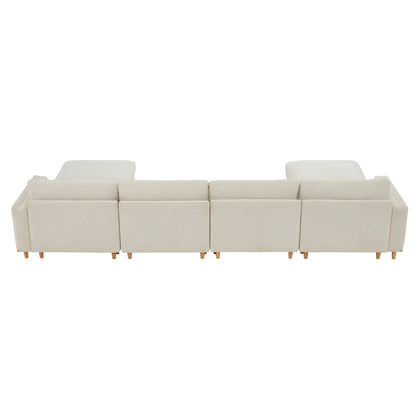Back view of Liam 6-Piece Overstuffed Modular Sectional in light fabric with wooden feet - CHITA Living