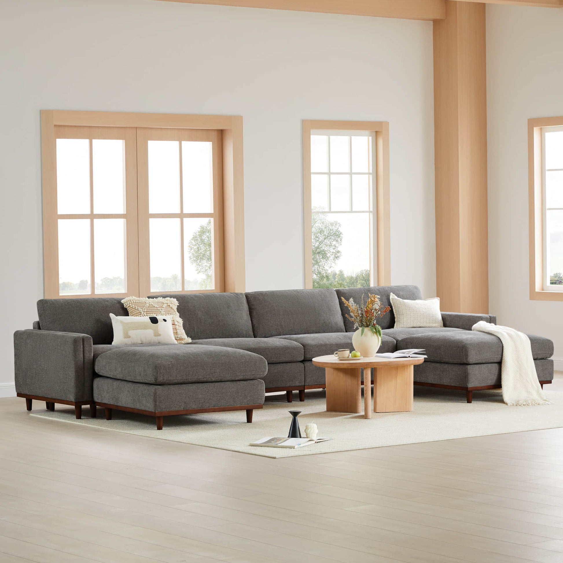 Liam 6-Piece Overstuffed Modular Sectional in gray fabric in modern living room - CHITA Living