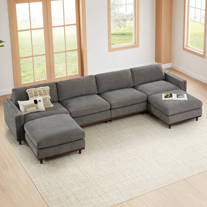 Overhead view of Liam 6-Piece Overstuffed Modular Sectional in grey fabric in bright living room - CHITA Living